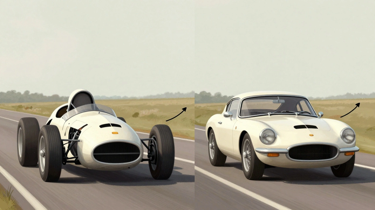 Comparison of traditional tube-frame race car versus Lotus Elan with monocoque chassis, highlighting structural efficiency.
