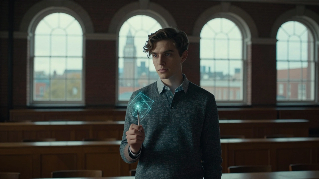 Designer contemplating inside a historic building with futuristic tech