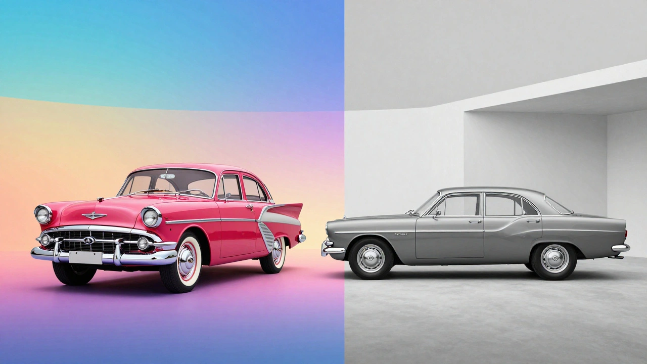 A side-by-side comparison of the flashy 1950s Vauxhall Victor and the streamlined 1960s model.