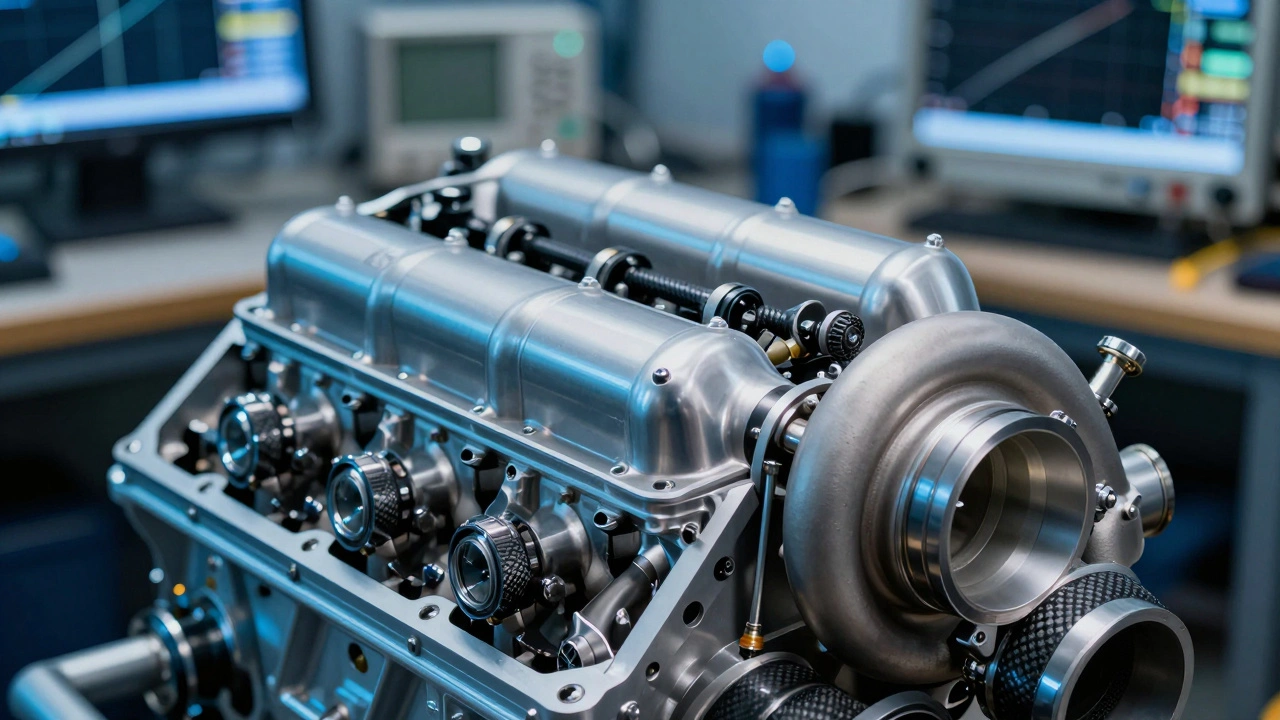 Detailed close-up of the BMW M12/13 turbo engine components.