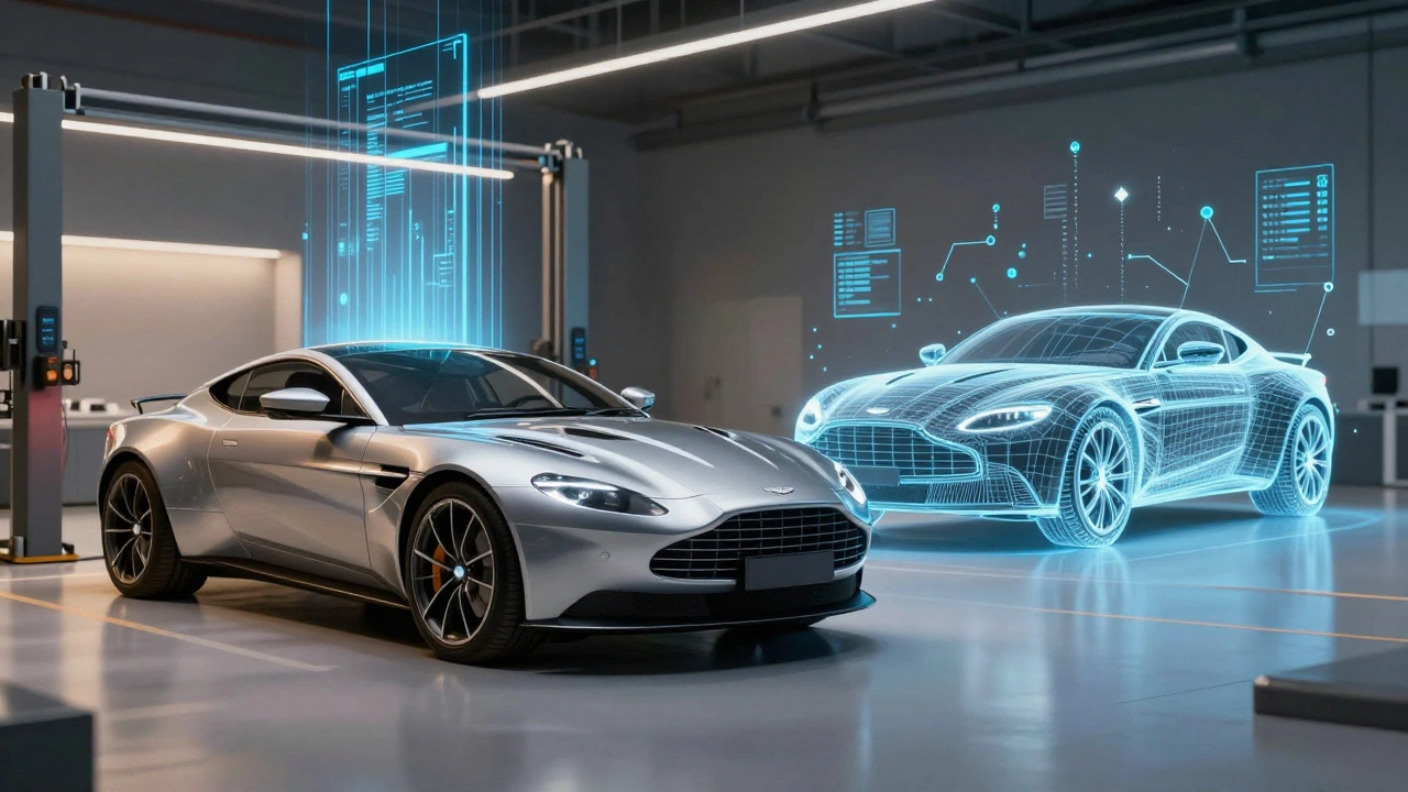 Holographic AI diagnostics overlaying a luxury sports car
