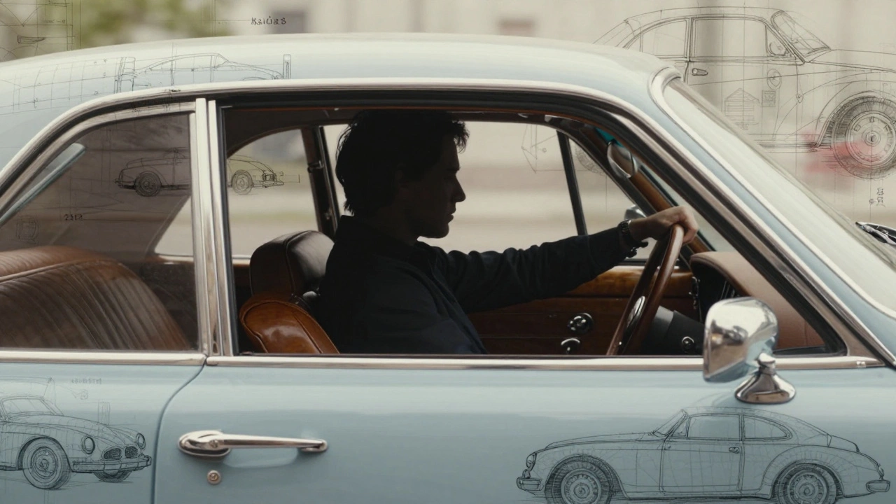 Silhouette of driver in bespoke car interior with leather and wood details
