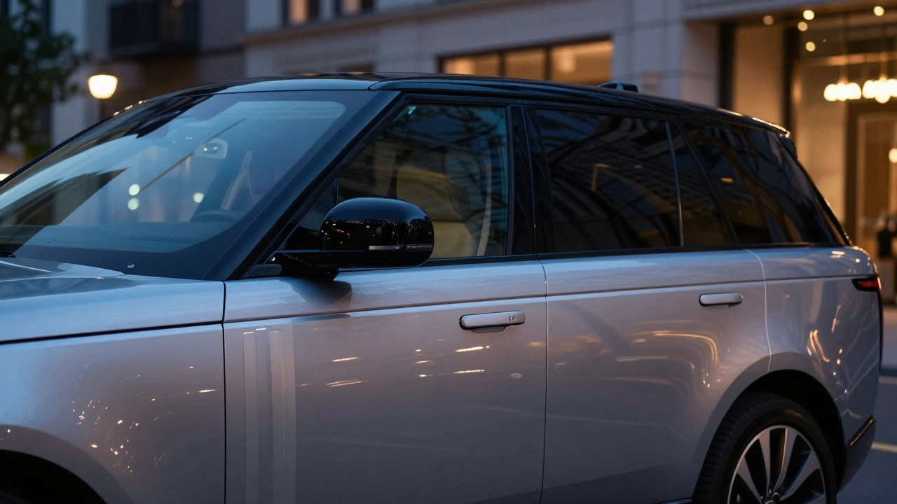 Sleek L405 Range Rover in a city at dusk