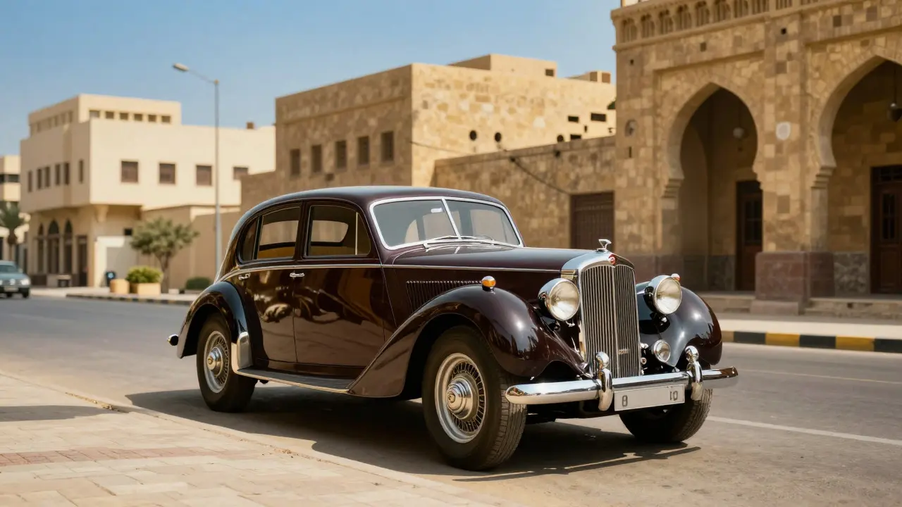 A luxury British sedan parked on a sunny street in Cairo