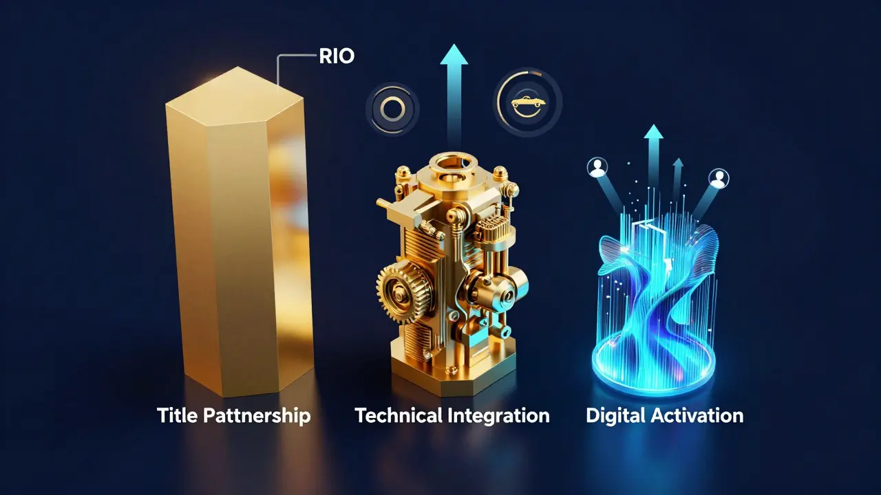 Conceptual 3D graphic showing three pillars representing motorsport budget categories