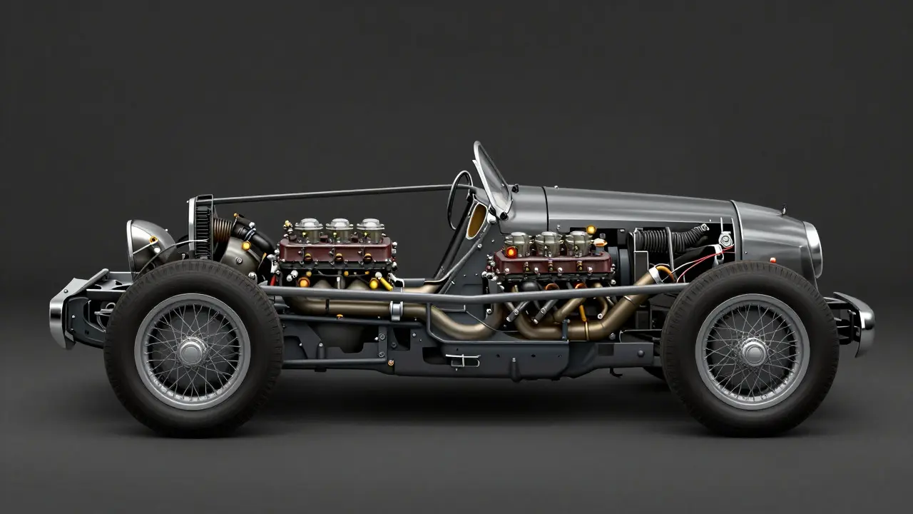 Cutaway illustration showing the engine and chassis of a Jaguar XK120