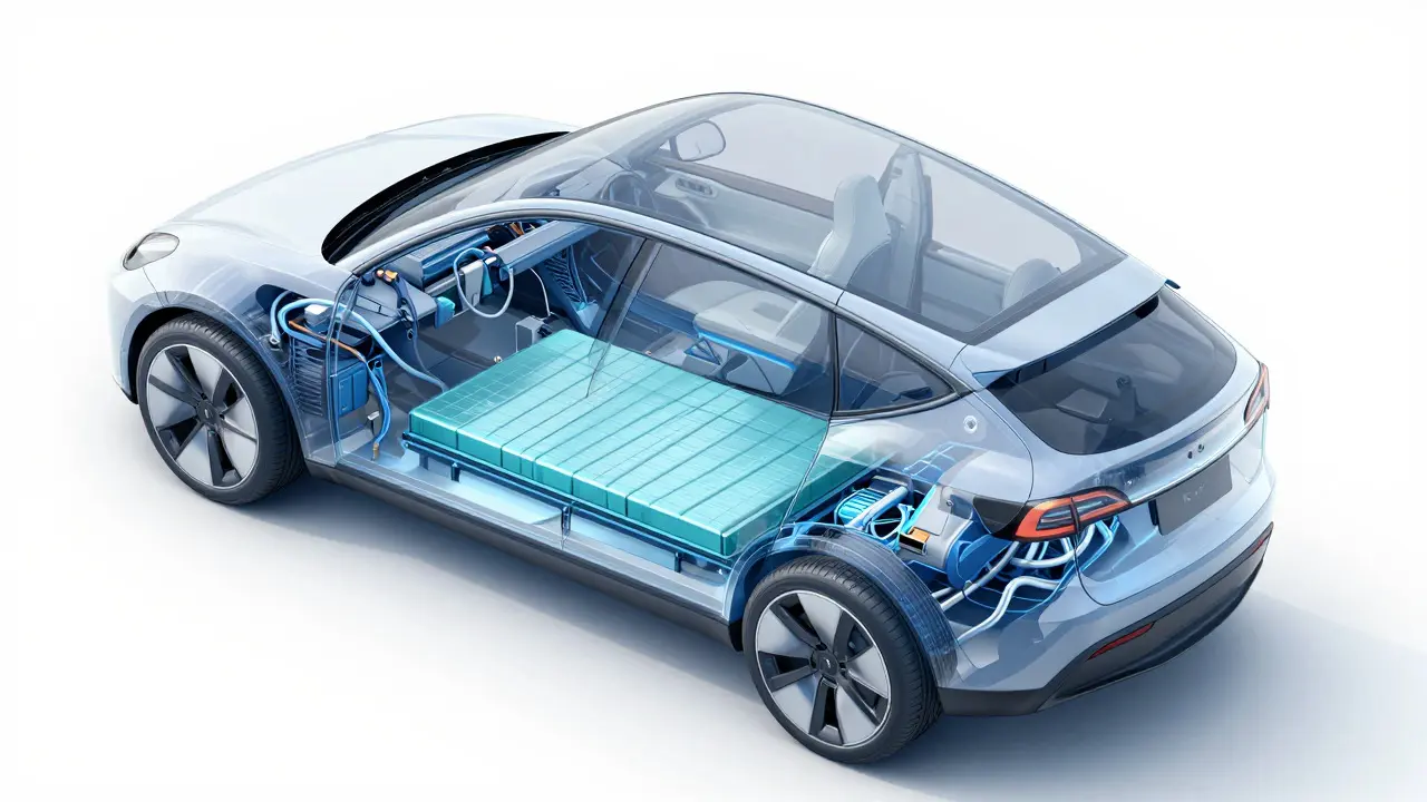 Cutaway view of an EV chassis showing flat floor and battery integration