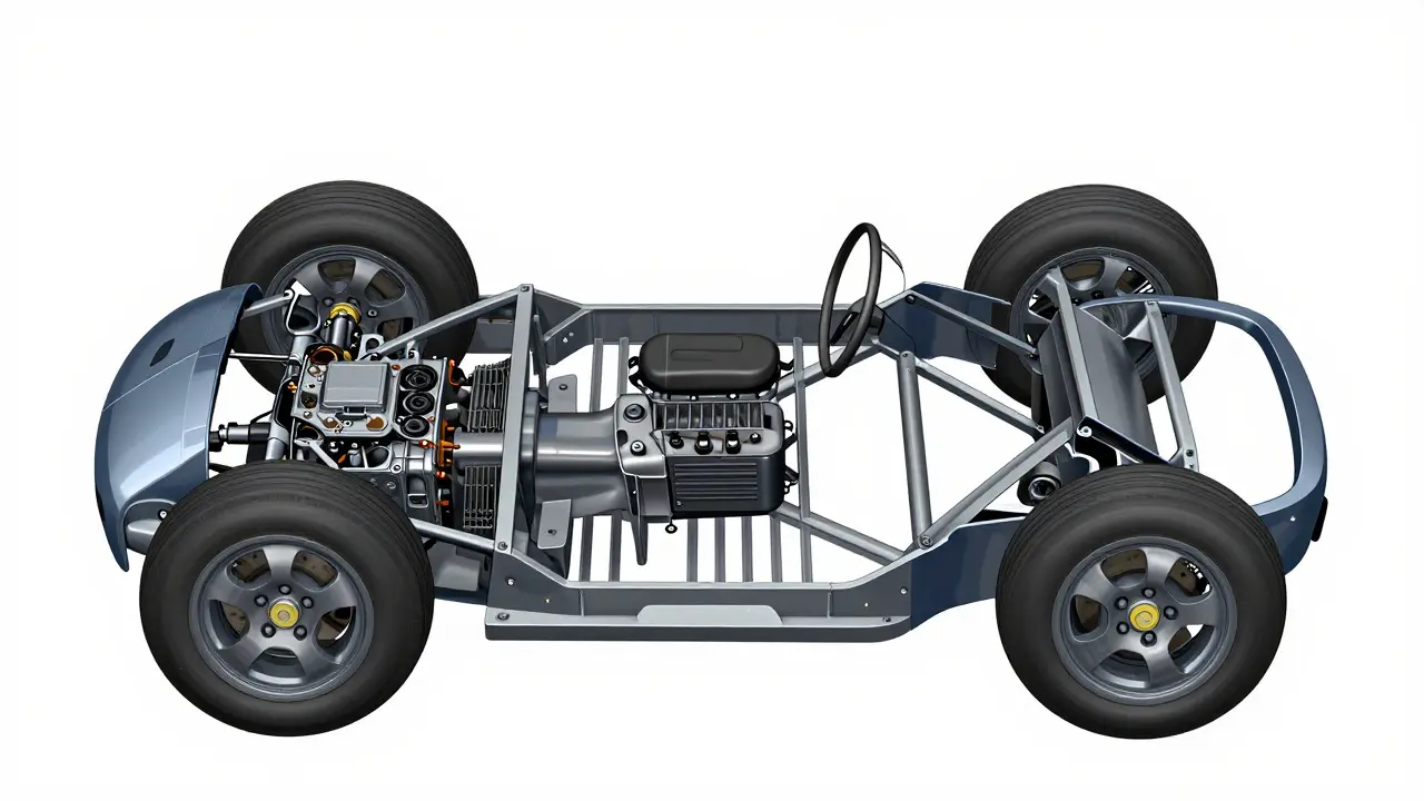 Cutaway view of the Sprite's semi-monocoque floor structure