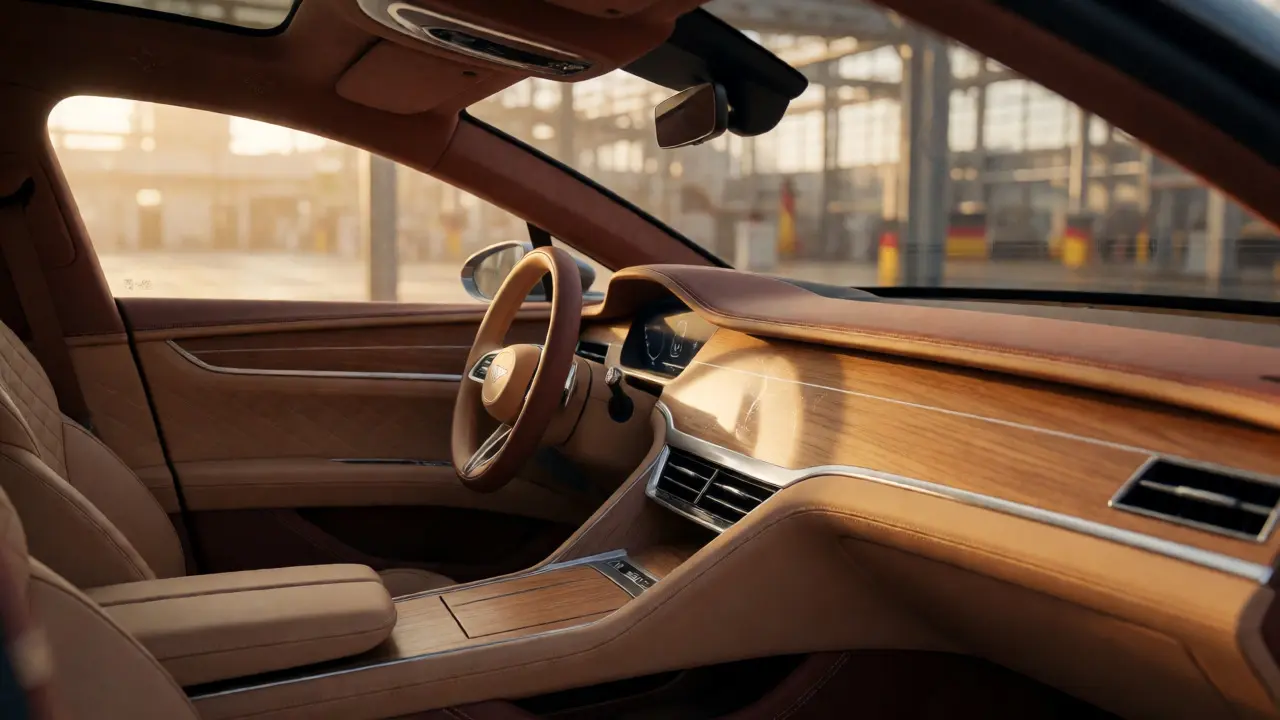 Luxurious Bentley EV interior with warm lighting and premium materials