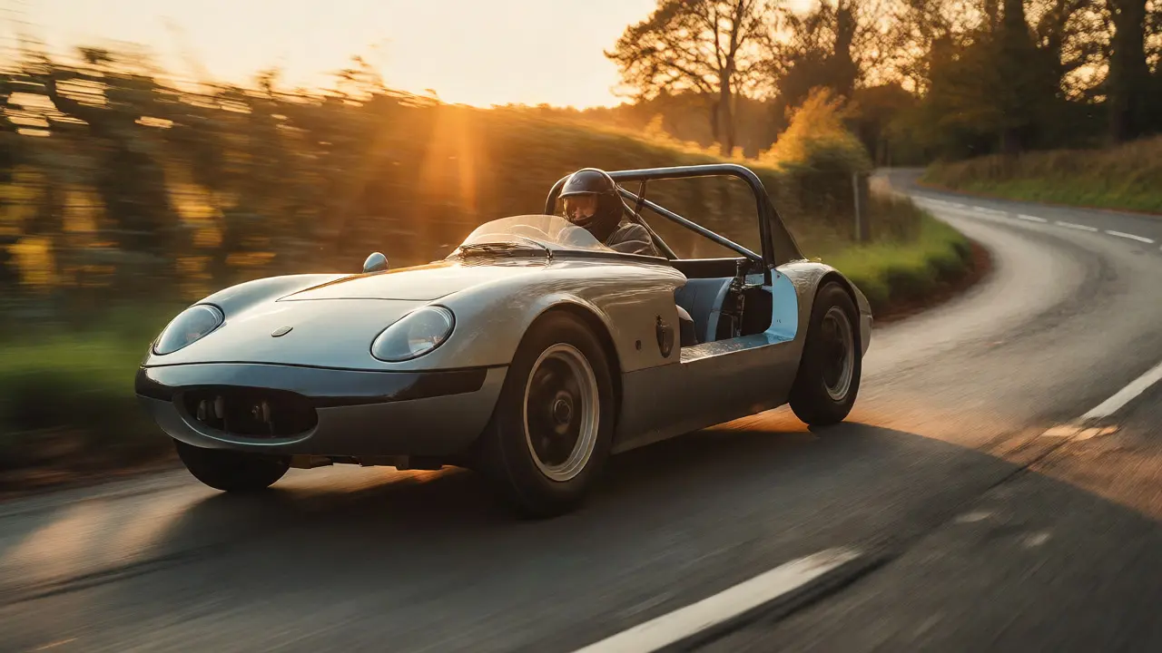 Classic Lotus Elan cornering on a country road