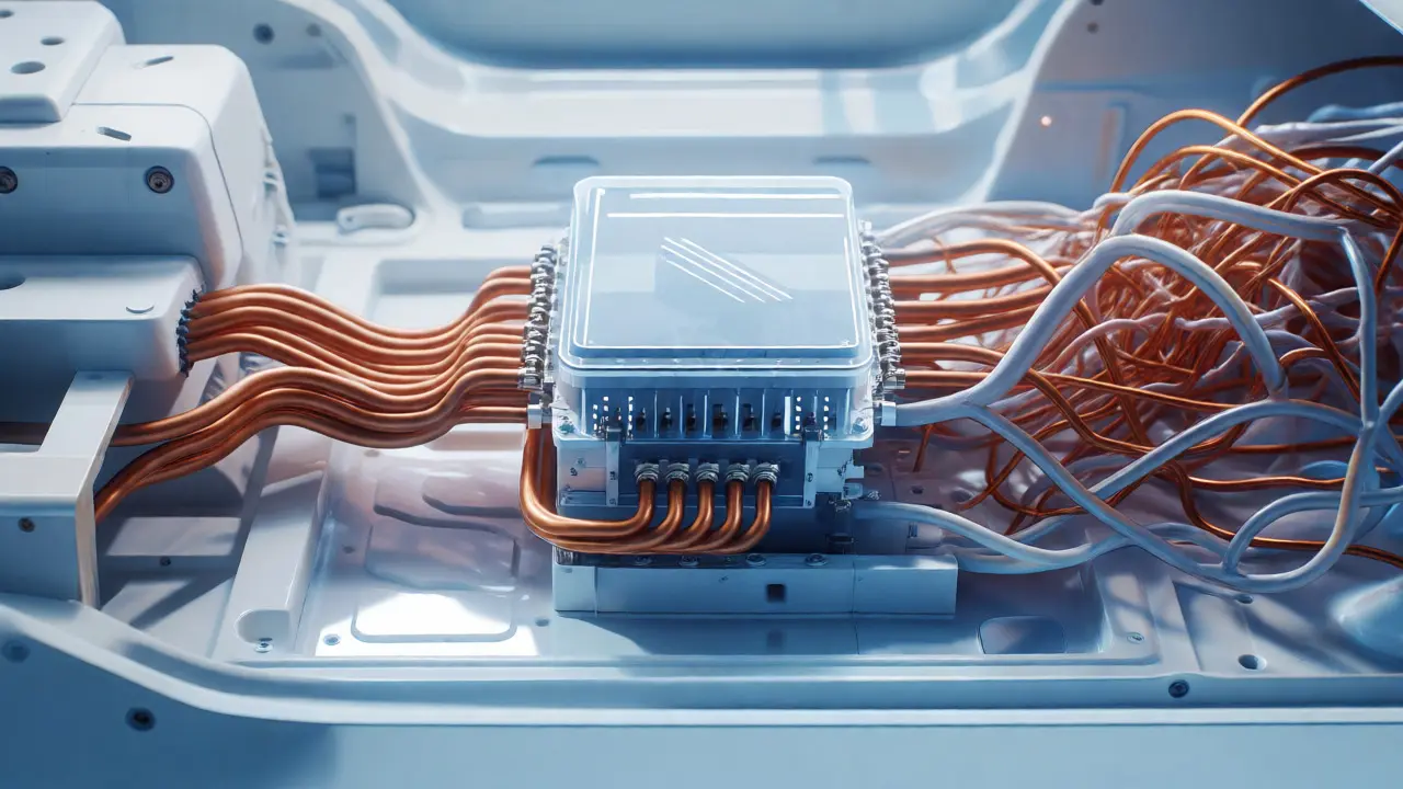 Simplified zonal wiring architecture inside a modern electric vehicle.